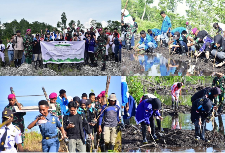 BARENG KOPRS MARINIR PASMAR 3, HIMIP DAN HIMATANSI TANAM 200 BIBIT MANGROVE DI PILAU ARAR DISTRIK MAYAMUK KAB. SORONG PAPUA BARAT DAYA