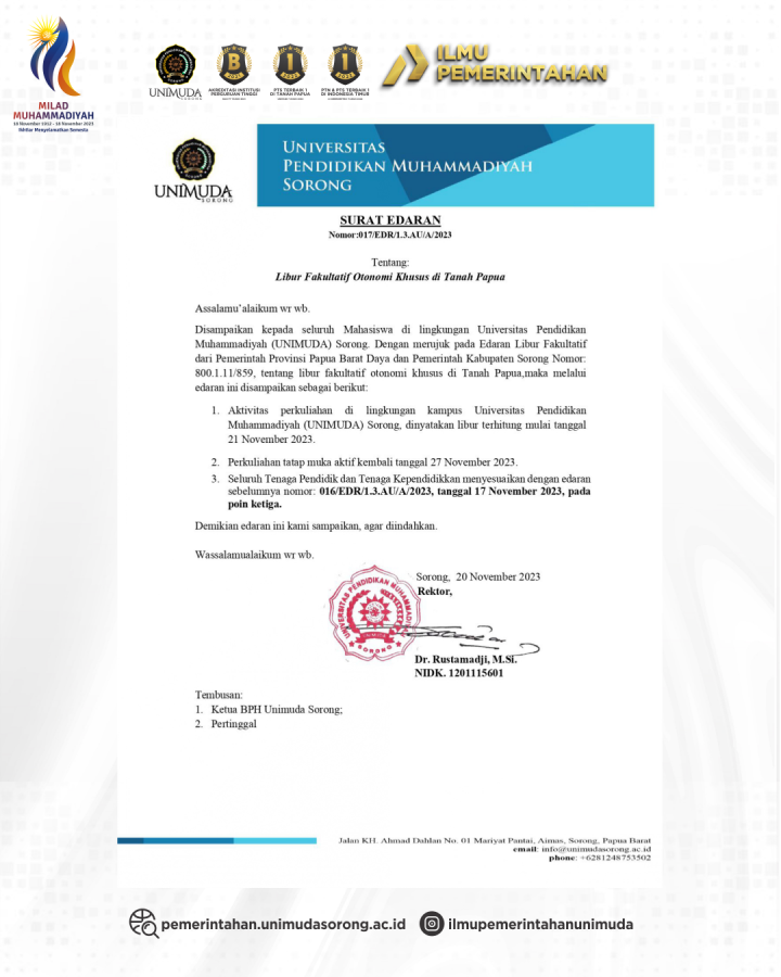 Surat Edaran Libur Fakultatif Otonomi Khusus di Tanah Papua